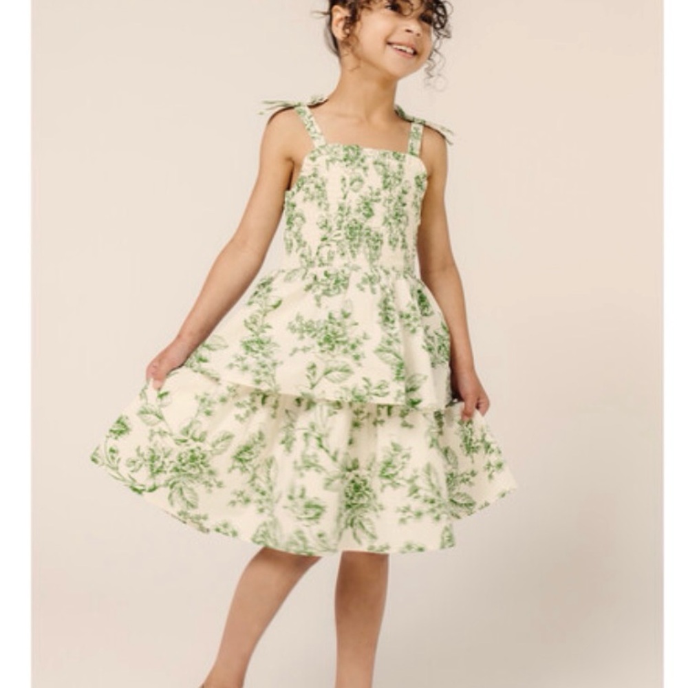 Rachel Parcell Cream Dress with Green Floral Print and Tie Straps
